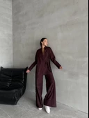 Mor Halley Yan Bağlamalı Gömlek Pantolon Takım - 5