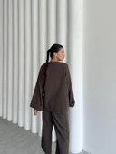 Kahve Lisa Yan Bağlamalı Pantolon Takım - 9