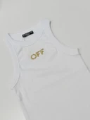 Beyaz-Gold Halter Yaka Off Simli Nakışlı Atlet - 2
