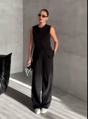 Siyah Camille Klasik Düğmeli Yelek Pantolon Takım - 1