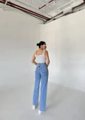 Gri-Ekru Düğmeli Çizgili Crop Atlet - 7
