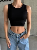 Siyah Halter Yaka Fitilli Crop Atlet - 1