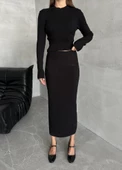 Siyah Slim Esnek Triko Eteklı Takım thumbnail 3