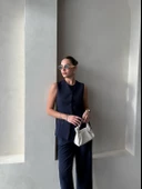 Lacivert Camille Klasik Düğmeli Yelek Pantolon Takım - 10