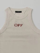 Ekru-Somon Halter Yaka Off Simli Nakışlı Atlet - 1