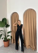 Siyah Poliviskon Cepli Yelek Palazzo Pantolon Takım - 4