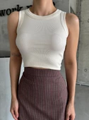 Bej Halter Yaka Fitilli Crop Atlet - 1
