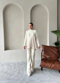 Krem Clara Çimalı Pantolon Triko Takım - 3