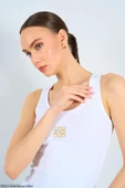 Beyaz-Gold Kare Nakış Atlet - 2