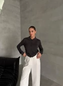 Antrasit Polo Yaka Mini Topçuklu Bluz - 7
