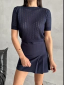 Lacivert Stella Kısa Kol Triko Bluz - 2