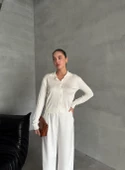 Ekru Polo Yaka Mini Topçuklu Bluz - 7
