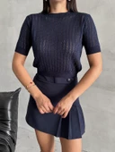 Lacivert Stella Kısa Kol Triko Bluz - 1