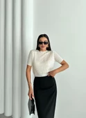 Ekru Stella Kısa Kol Triko Bluz - 4