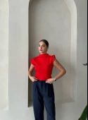 Kırmızı Star Broşlu Triko Bluz - 5