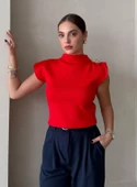 Kırmızı Star Broşlu Triko Bluz - 1
