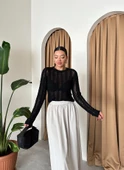 Siyah Örümcek Ağı Triko Bluz - 4