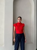 Kırmızı Star Broşlu Triko Bluz - 3