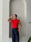 Kırmızı Star Broşlu Triko Bluz - 2