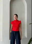 Kırmızı Star Broşlu Triko Bluz - 6