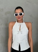 Beyaz Fiyonklu Sırt Dekolteli Bluz - 2