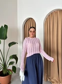 Pembe Örümcek Ağı Triko Bluz - 5