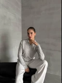 Gri Polo Yaka Mini Topçuklu Bluz - 6