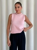 Pembe Seraphine Yakası Taşlı Süveter - 1