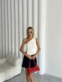 Krem Topçuklu Tek Omuz Triko Bluz - 4