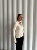 Krem Sky Uzun Kollu Polo Yaka Triko Bluz - 8
