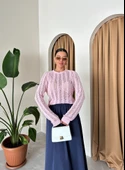 Pembe Örümcek Ağı Triko Bluz - 8