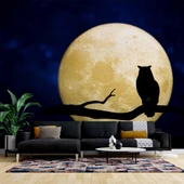 Gece Ay ve Baykuş Manzaralı Duvar Kağıdı thumbnail 1