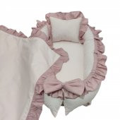 Bebekatölyesi Babynest ve Battaniye Fırfır Kenar Somon Pudra Renk - 1