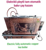 3 Gözlü Tam Otomatik Bakır Çay Kazanı Bayraklı Osmanlı Tuğra Model Elektrikli Pleytli çay makinesi - 1