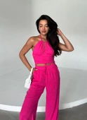 Fuşya Crop Pantolon Müslin Takım - 5
