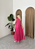 Fuşya Kolsuz Prenses Model Uzun Elbise - 7