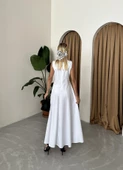 Beyaz Kolsuz Prenses Model Uzun Elbise - 5