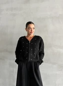Siyah Çoklu Mini Taşlı Fermuarlı Hırka - 4