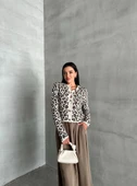 Ekru Leopar Twin Düğmeli Triko Hırka - 5