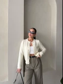 Krem Shake Düğmeli Basic Hırka - 6