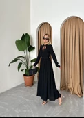 Siyah Önü Britli Ve Kemerli Vintage Elbise - 5
