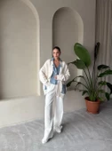 Krem Denim Detaylı Cepli Triko Hırka - 7