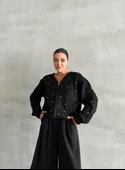 Siyah Çoklu Mini Taşlı Fermuarlı Hırka - 7