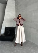 Bordo Bisiklet Yaka Gold Düğmeli Desenli Hırka - 4
