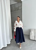 Ekru Kırmızı Kalpli Triko Hırka - 3