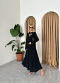 Siyah Önü Britli Ve Kemerli Vintage Elbise - 4