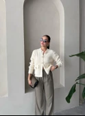 Krem Belle Gül Düğmeli Hırka - 3