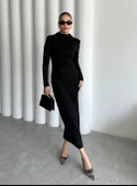 Siyah Nancy Süet Midi Boy Elbise - 1