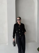 Siyah Belle Gül Düğmeli Hırka - 5