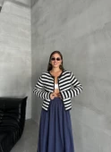 Lacivert-Krem Mia Örme Yan Çizgili Hırka - 5